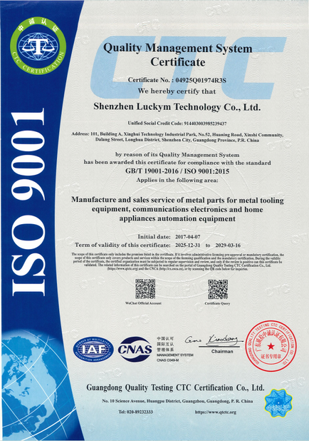 China Shenzhen Luckym Technology Co., Ltd. certification